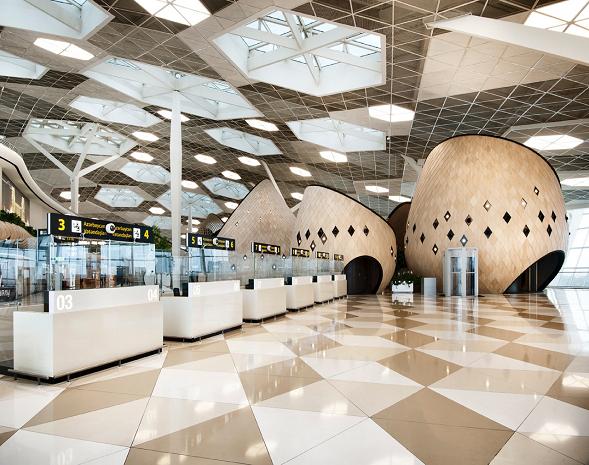 AHEC: American white oak welcomes travellers at Heydar Aliyev International Airport in Azerbaijan.